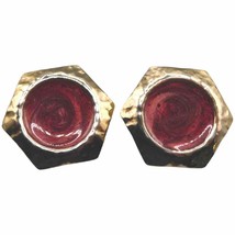 Vintage Red Enameled Earrings Studs Geometric Shape Gold Tone 1&quot; L x 1 1/4&quot; W - £7.69 GBP