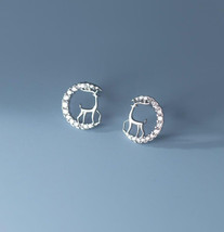 2Ct Round Cut Woman&#39;s Deer Shape Stud Earrings 14K White Gold Plated Silver - £86.92 GBP