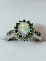 Ethiopian Welo Opal Natural Chrome Diopside Ring in Platinum Over Sterling, Sz 7 - £43.16 GBP