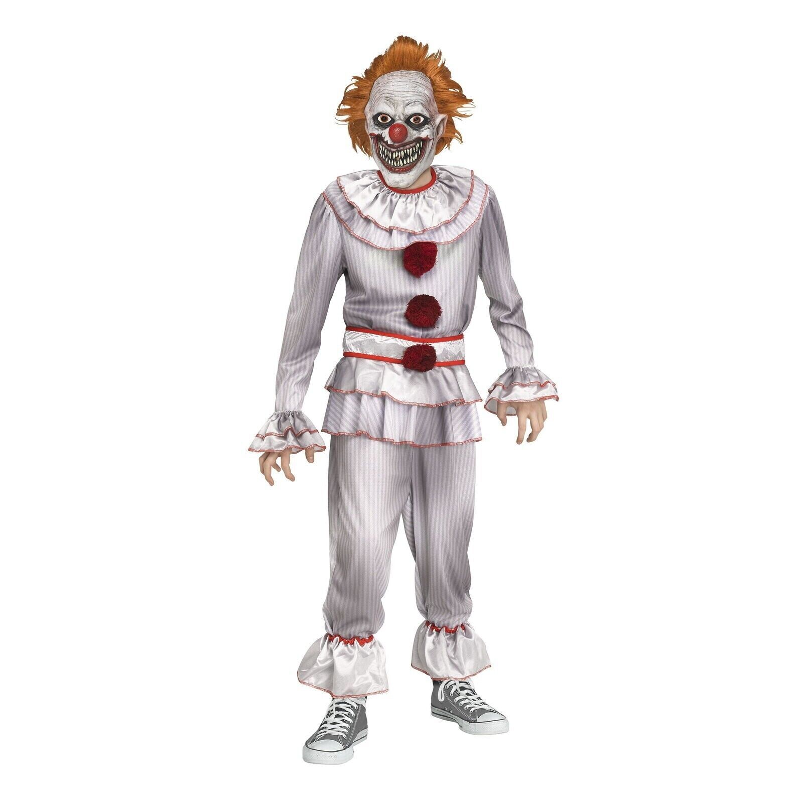 Primary image for NEW Twisted Clown Halloween Costume Boys Small 6-7 Jumpsuit Collar Mask Cuffs It