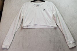 Gymshark Crop Top Womens Size XL White Cotton Long Raglan Sleeve Round Neck Logo - £19.14 GBP
