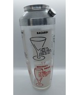 Vintage MCM Glass Cocktail Shaker Aluminum Lid Barware Drink Recipes 9.5&quot; - $29.69