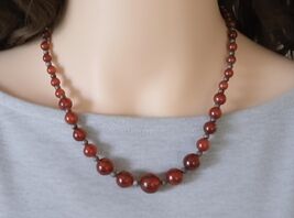 Carnelian Bead Necklace | Gemstone Red Vintage Jewelry - $44.99