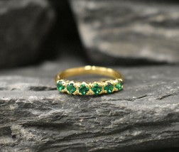 2 Ct Round Simulated Emerald 14k Yellow Gold Half Band Ring 925 Sterling Silver - £50.00 GBP