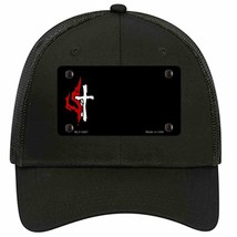 Flaming Cross Offset Novelty Black Mesh License Plate Hat - £22.80 GBP