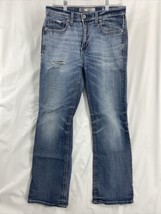 Buckle BKE Tyler 32R Bootleg Men&#39;s Blue Distressed Destroyed Denim Jeans - $28.49