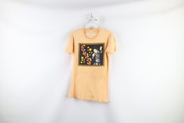 Vintage 70s Womens Size Medium Distressed Spell Out Elvis T-Shirt Peach Cotton - £54.49 GBP