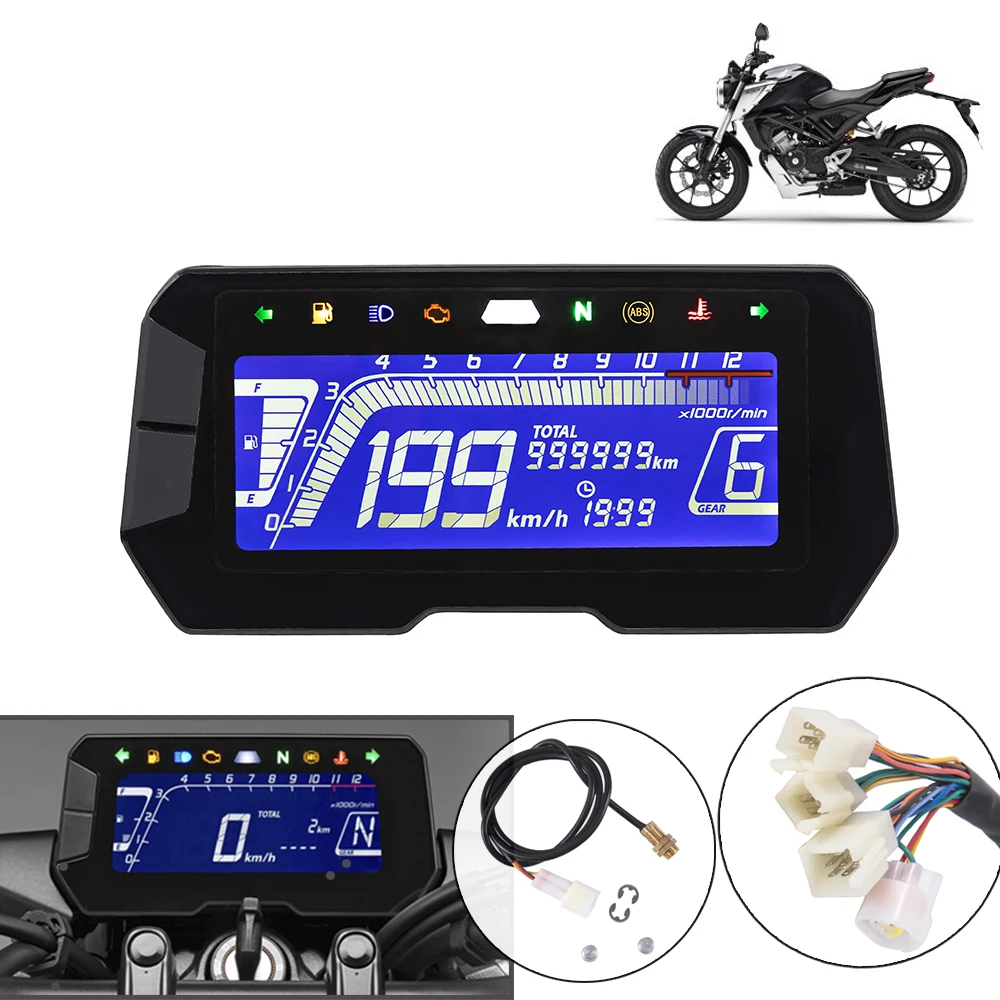 LED 12000RPM 6 Gear Universal Motorcycle LCD Digital Speedometer Backlight - £55.38 GBP+