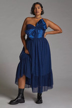 Anthropologie Hutch Dress 12 Tulle Bow-Tie Midi Sweetheart Tiered Navy Blue Prom - £137.61 GBP