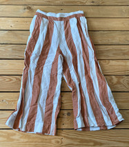 madewell women striped linen Wide Leg cropped pant size XS Orange Peach White F1 - £17.94 GBP
