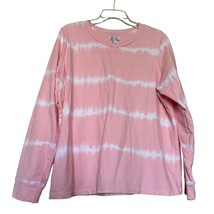 Denim &amp; Company Womens Sweatshirt Pink Large Tie Dye Striped Long Sleeve - $18.81