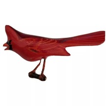 Japanese Wooden Red Cardinal Bird Brooch Wood Pin Takahashi Style Signed - $48.81