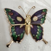 Vtg. Butterfly Brooch Pin Bue, Green, Purple Glitter Enamel Gold Tone New 1&quot;1/2 - £8.36 GBP