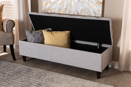 Beyla Grayish Beige Fabric Upholstered Dark Brown Storage Bench Ottoman - $3,960.68 MXN