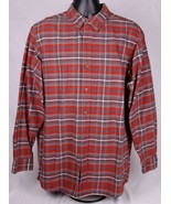 RED HEAD Brand Plaid Shirt-LT-Red Grey-Long Sleeve Shirt-Button Collar - £15.45 GBP