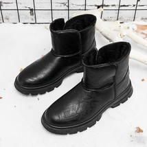 Pu Leather Waterproof Snow Boots Men Anti-Slip Black Plush Velvet Cotton Warm Th - £39.91 GBP