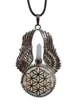 Angel Necklace Pendant Wings Quartz Opalite Flower of Life Gemstone Crystals - £15.44 GBP