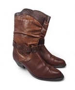 MOBILITY Brown Leather Women’s Slouch Mid Calf Cowboy Boots US size 7.5 ... - £23.43 GBP