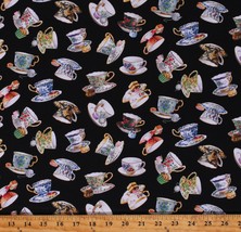 Cotton Teacups Cups Saucers Tea Party Cream Fabric Print by the Yard D567.02 - £9.55 GBP
