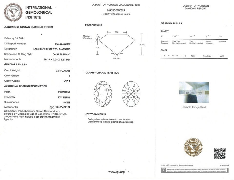 3.44 Ctw IGI Oval Cut D-VVS2 Lab Grown Diamond Bridal Rings Set 14K White Gold Item image 8