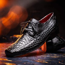 Leonardo Genuine Caiman Crocodile Dressy Derby's Shoes Lace up Black image 9