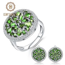 10.52Ct Natural Chrome Diopside Earrings Ring Set 925 Sterling Silver Round Gems - £196.96 GBP