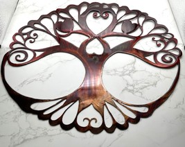 Oval Tree of Life Metal Wall Art Décor 15&quot; wide x 12 1/2&quot; tall Red Tinged - £29.87 GBP