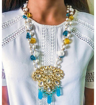 VeroniQ Trends-Multi Strand Pearls Necklace Set ,Blue,Yellow Beads,India,Wedding - £95.90 GBP
