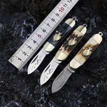 Small Cuttle Fish Mini Antlers Pocket Knife Damascus Steel Folding Knife - £16.91 GBP+