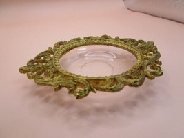 Victorian Ormulu Jewelry Dish Brass Glass 4 1/2&quot; - £31.65 GBP