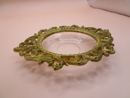 VICTORIAN ORMULU JEWELRY DISH BRASS GLASS 4 1/2&quot; - £31.73 GBP