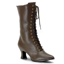 Renaissance Old Fashioned Granny Brown Victorian Brown Costume Mid Calf Boots - £55.21 GBP