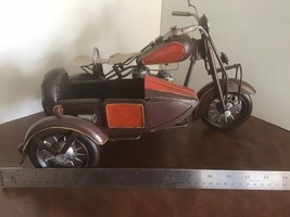 Handmade Metal Art Sculpture - Vintage Motorcycle with Side Car -Large- 15 Inch - £63.94 GBP