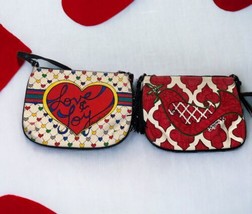2 BRIGHTON purses- Love &amp; Joy Hearts Bow + bird redTassel Handbags Pouch Canvas - £43.52 GBP