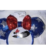 Disney Minnie Mouse Red White Blue Silver Star Sequin Ears 4th Of July H... - $17.63 CAD