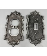Vtg Double Outlet Single Switch Plate Covers Ornate Silver Pewter Tone - $21.67