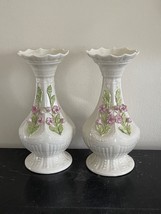 Belleek Ireland Decorative Pair of Vases with Applied Flowers - £197.04 GBP