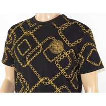 Mens PLATINI Sports Shirt With Rhine Stones Medallion Chain STT7626 Black Gold image 2