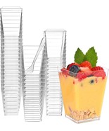 100 Pack 5 oz Square Clear Plastic Dessert Cups with Plastic Spoons Pudd... - £25.68 GBP