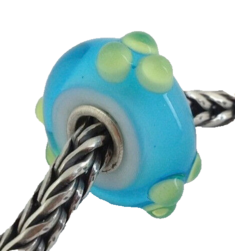 Authentic Trollbeads Spring Bud Glass Charm Turquoise/Green 61366, New - $23.74