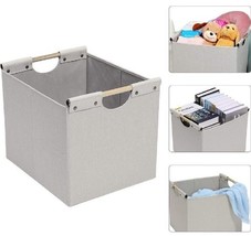 Collapsible Storage Bin ~ BEIGE ~ Linen Fabric w/Wooden Handles ~ 12.75&quot;... - $35.00