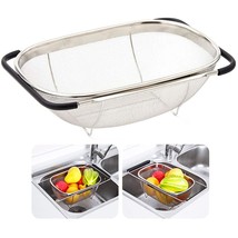 Over The Sink Stainless Steel Oval Colander With Expandable Rubber Grip ... - $35.99