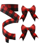 Buffalo Plaid Ribbon Decoration 20 Yards ,1.5 Inch Black Red Plaid Ribbo... - $17.60 CAD
