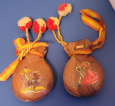 Set of 2 Vintage Castanets Spanish Castanets Flamingo Dancers Matador Co... - £15.45 GBP