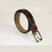Men Genuine Leather Belt PIERO ROSSI Turkey Crocodile print Stitched 3071 Brown image 3