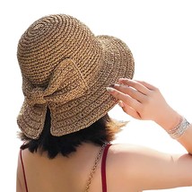 Foldable Wide Brim Floppy Straw Beach Sun Hat,Summer Cap With Bowknot For Women  - £23.72 GBP
