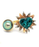 18K 3-Tone Gold 13.5ct TGW Blue Zircon and Tahitian Pearl One-of-a-Kind ... - $15,463.00