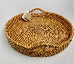 NEW Artera Home Round Wicker Rattan Tray with Handles - 18 inches, Hand Woven - $54.40