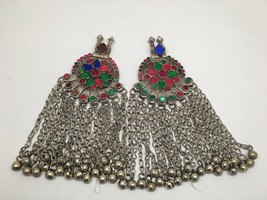 2x Pair Vintage Afghan Kuchi Pendant Jingle Bells Chain Boho Statement, KC344 - £29.89 GBP