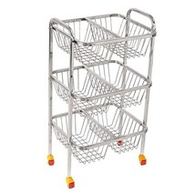 Stainless Steel 3 Layer(3.400kg) Partition Fruit &amp; Vegetable Trolley, Ve... - £102.19 GBP